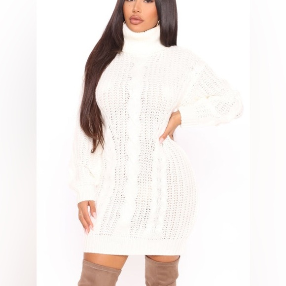 Fashion Nova Dresses & Skirts - 2/$35 NWT Fashion Nova Knit Decision White Long Sleeve Knit Mini Dress L